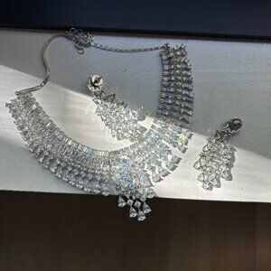 Diamond Necklace & Chandelier Earring Set